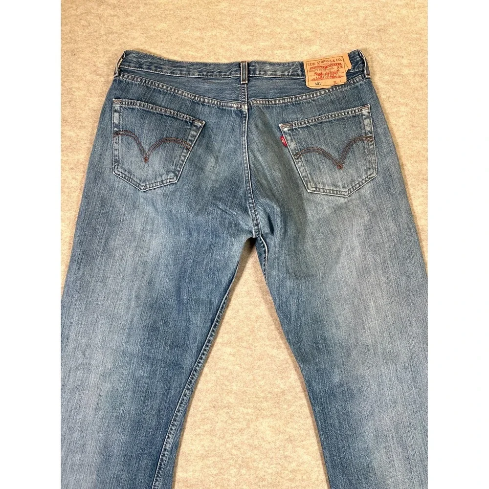 Levis 501 Original Fit Jeans Mens 36x34‎ Blue Cotton Denim Straight Leg Logo